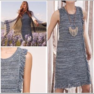 Holding Horses Blue Knit Fringe Sweater Dress